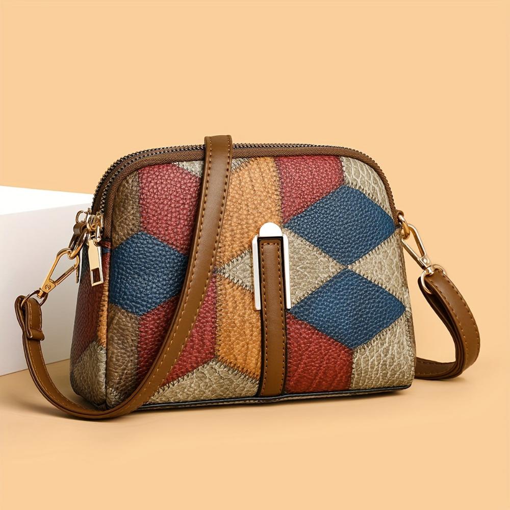 mini sac à bandoulière en patchwork, élégant et confortable pour toutes saisons