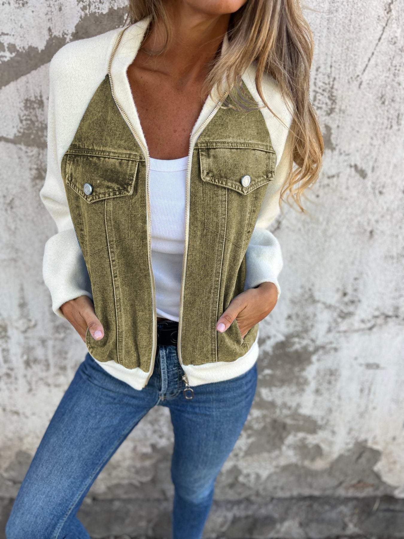 veste zippée casual en tissu doux pour un confort élégant automnal