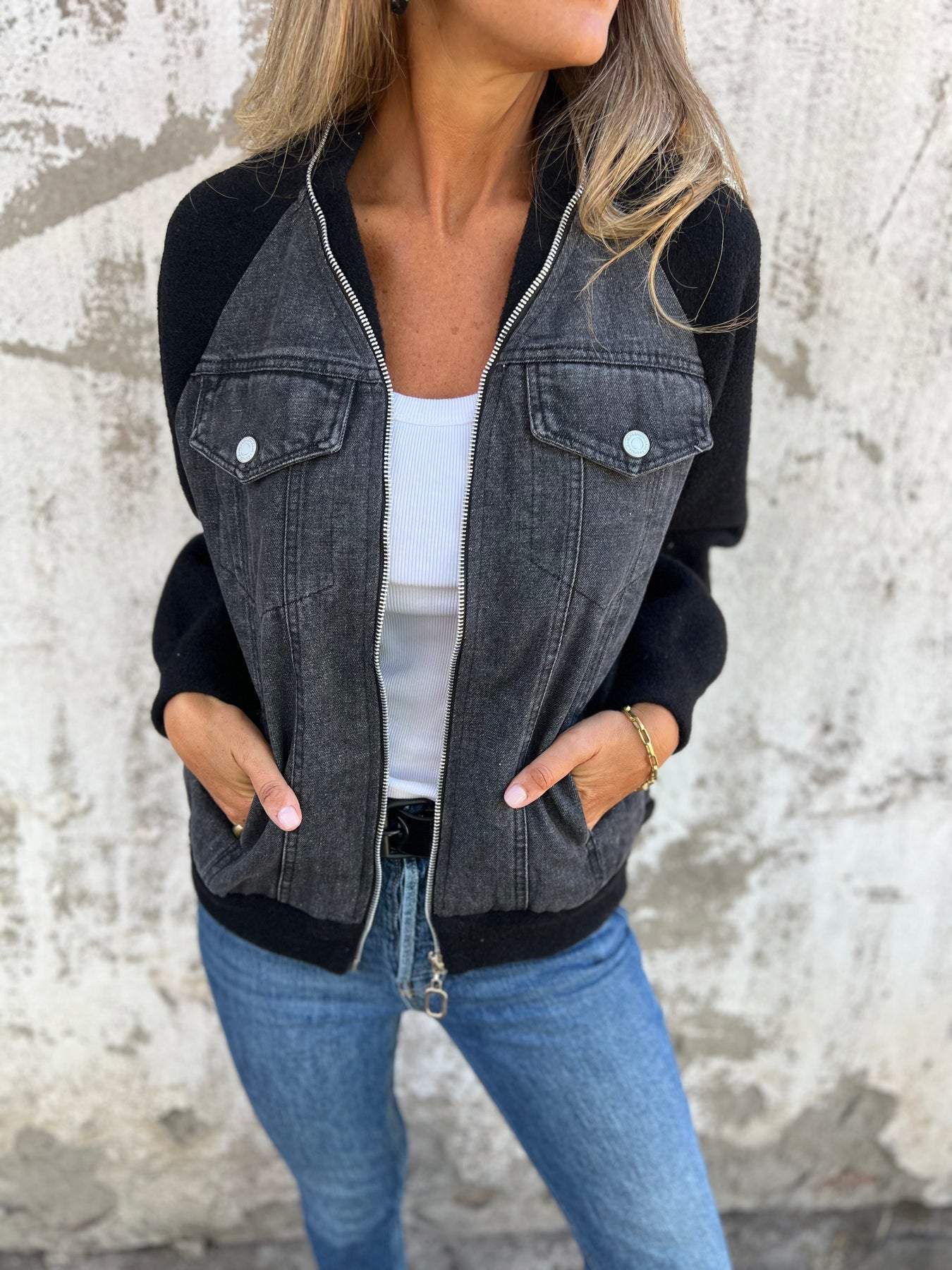 veste zippée casual en tissu doux pour un confort élégant automnal