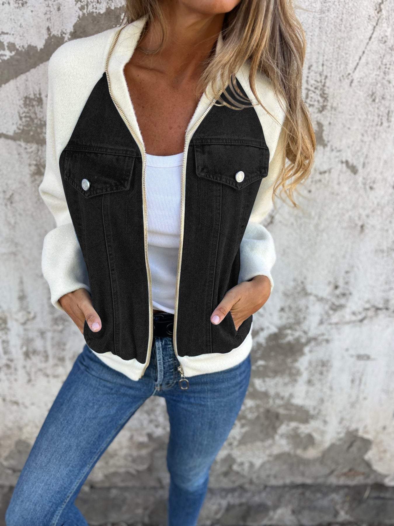 veste zippée casual en tissu doux pour un confort élégant automnal