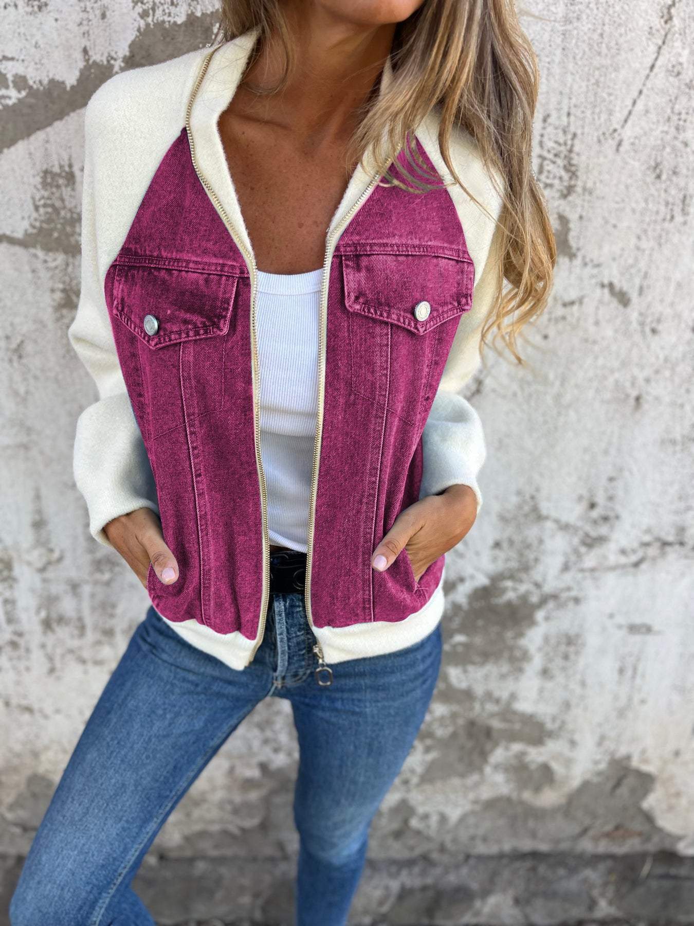 veste zippée casual en tissu doux pour un confort élégant automnal
