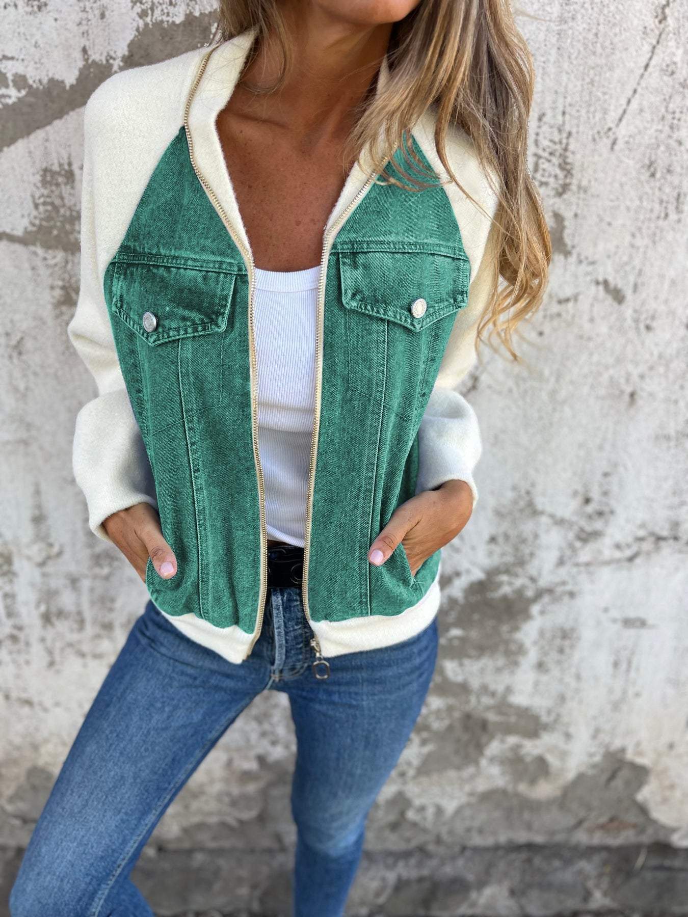 veste zippée casual en tissu doux pour un confort élégant automnal