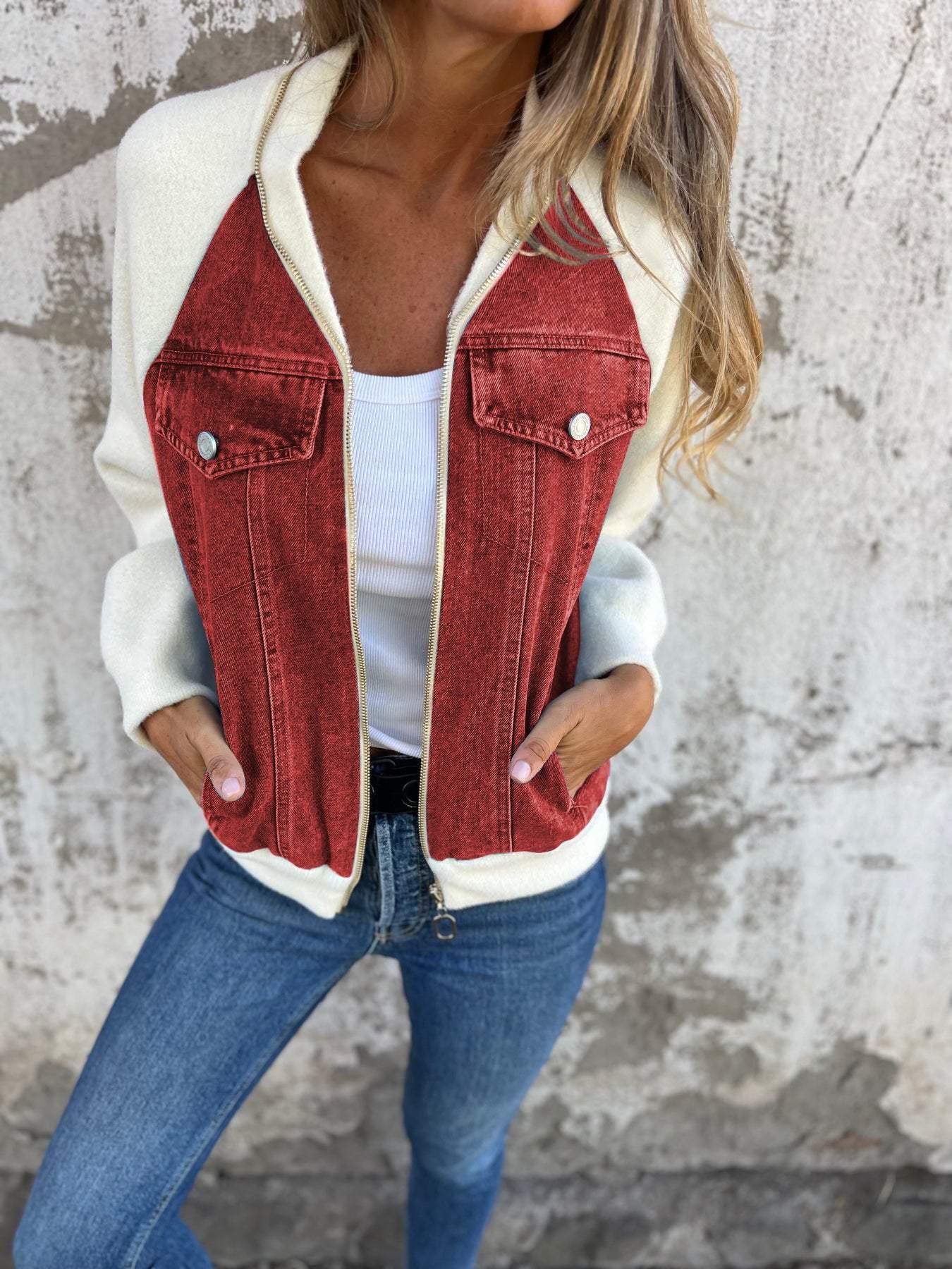 veste zippée casual en tissu doux pour un confort élégant automnal