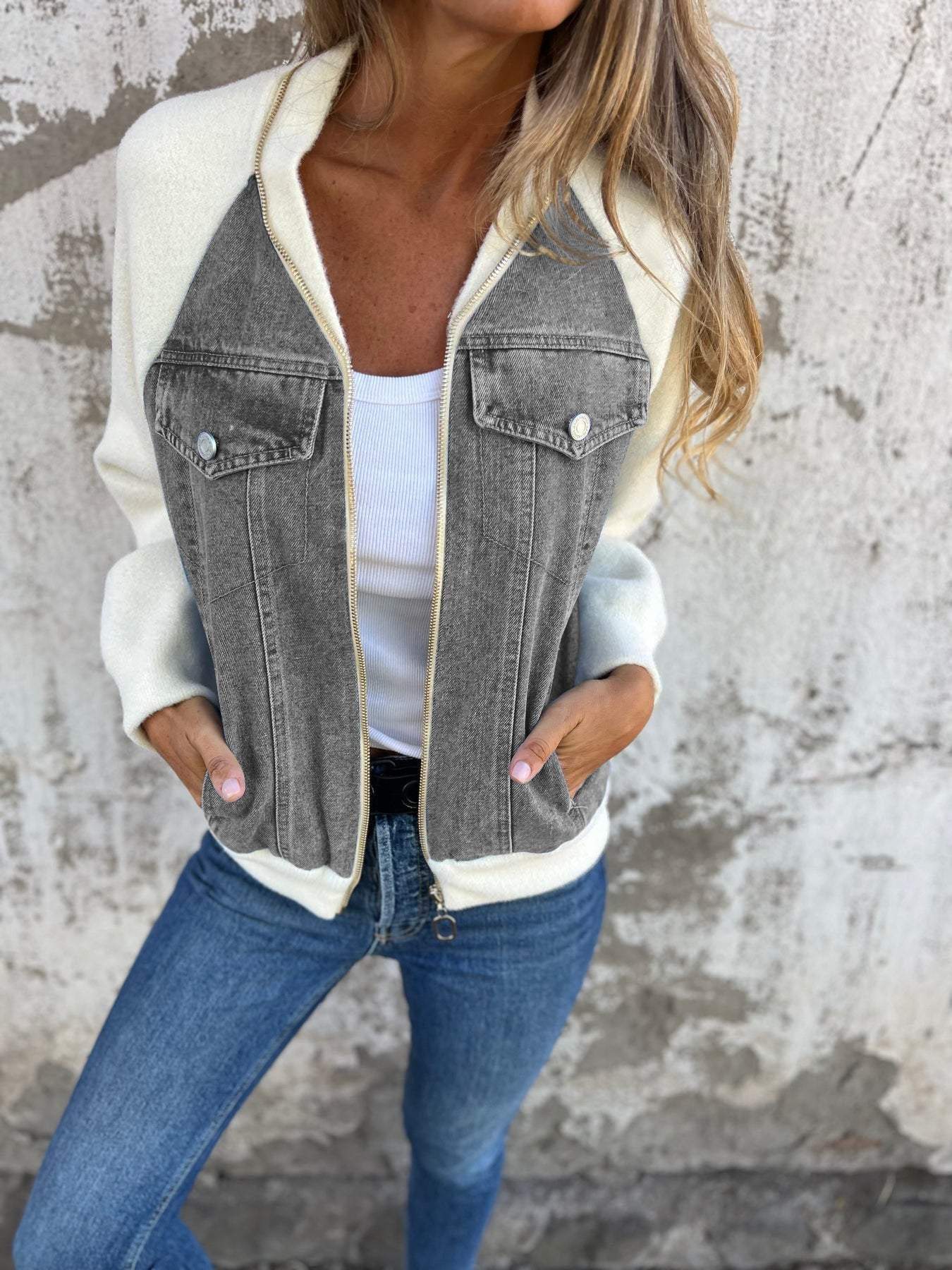 veste zippée casual en tissu doux pour un confort élégant automnal