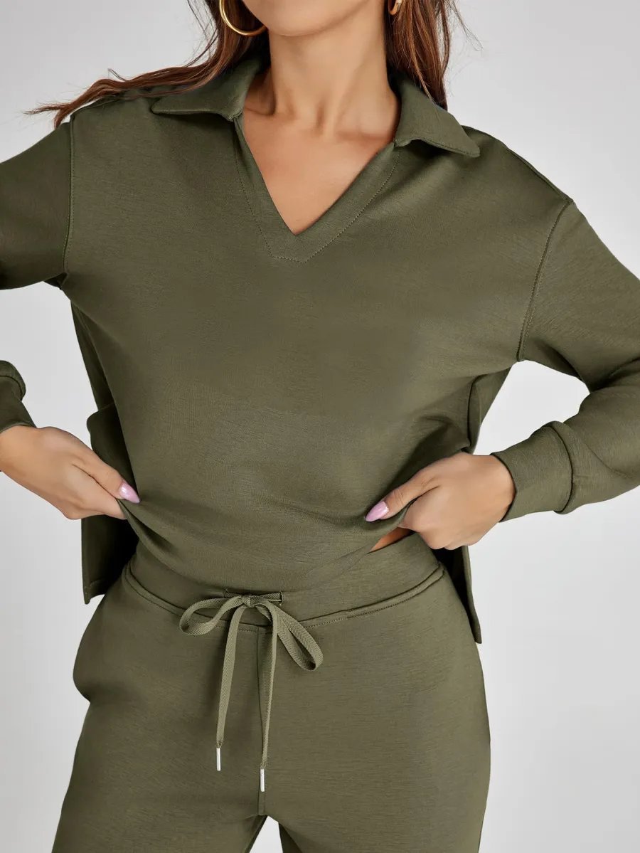 ensemble décontracté en deux pièces en tissu doux pour l'automne