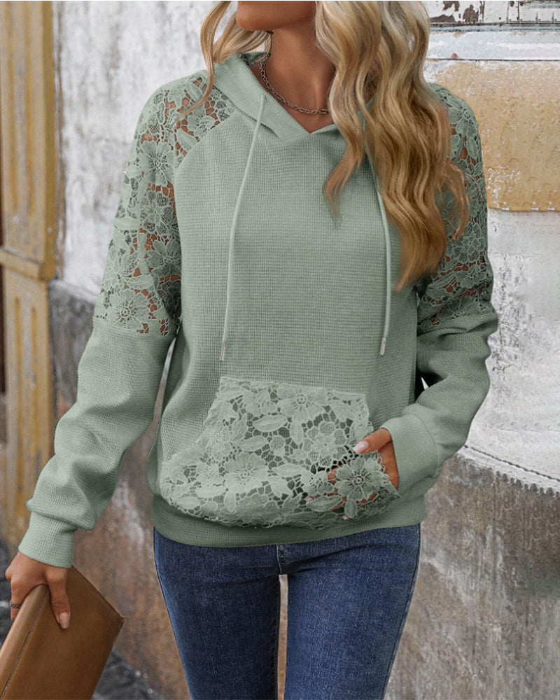 Hoodie en dentelle doux, décolleté en V pour un confort élégant