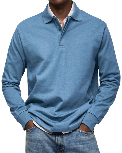 Polo de luxe à manches longues en coton, confortable pour l'automne