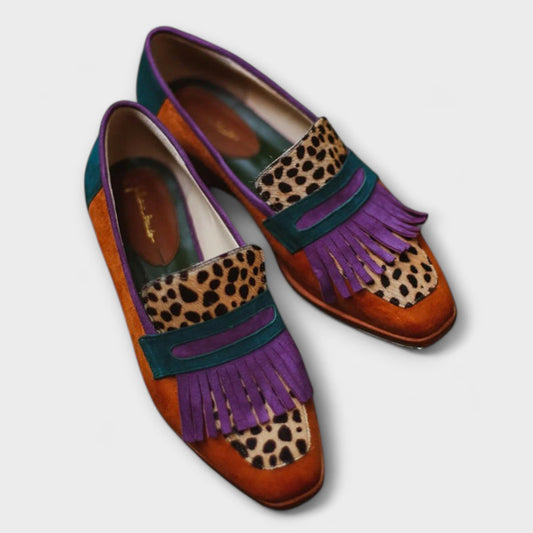 mocassins bruns en cuir avec imprimé léopard pour un confort élégant