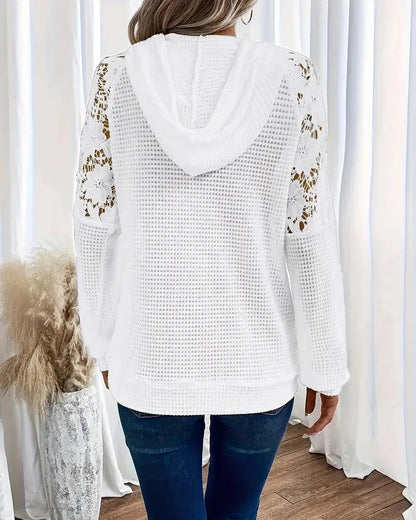 Hoodie en dentelle doux, décolleté en V pour un confort élégant