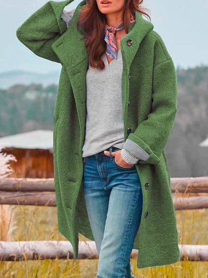 manteau avec capuche en laine, coupe élégante pour un confort chaleureux