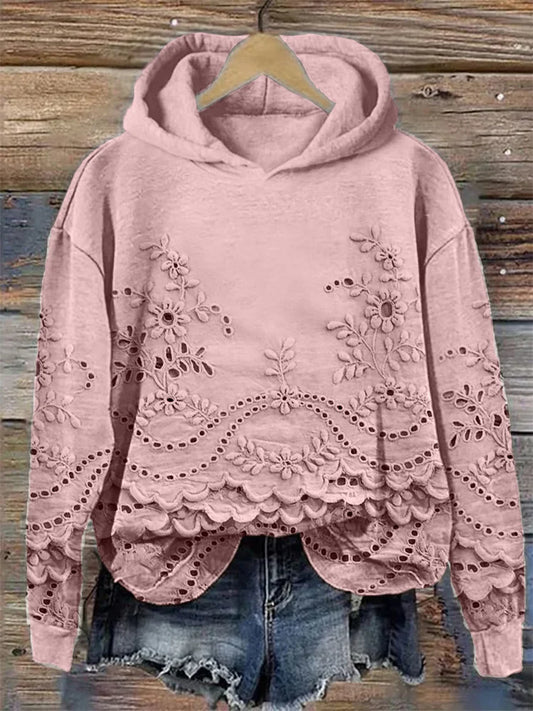 sweatshirt doux à imprimé floral pour un confort automnal élégant
