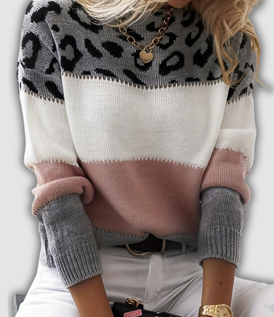 pull en laine doux avec motif léopard pour un style élégant automnal