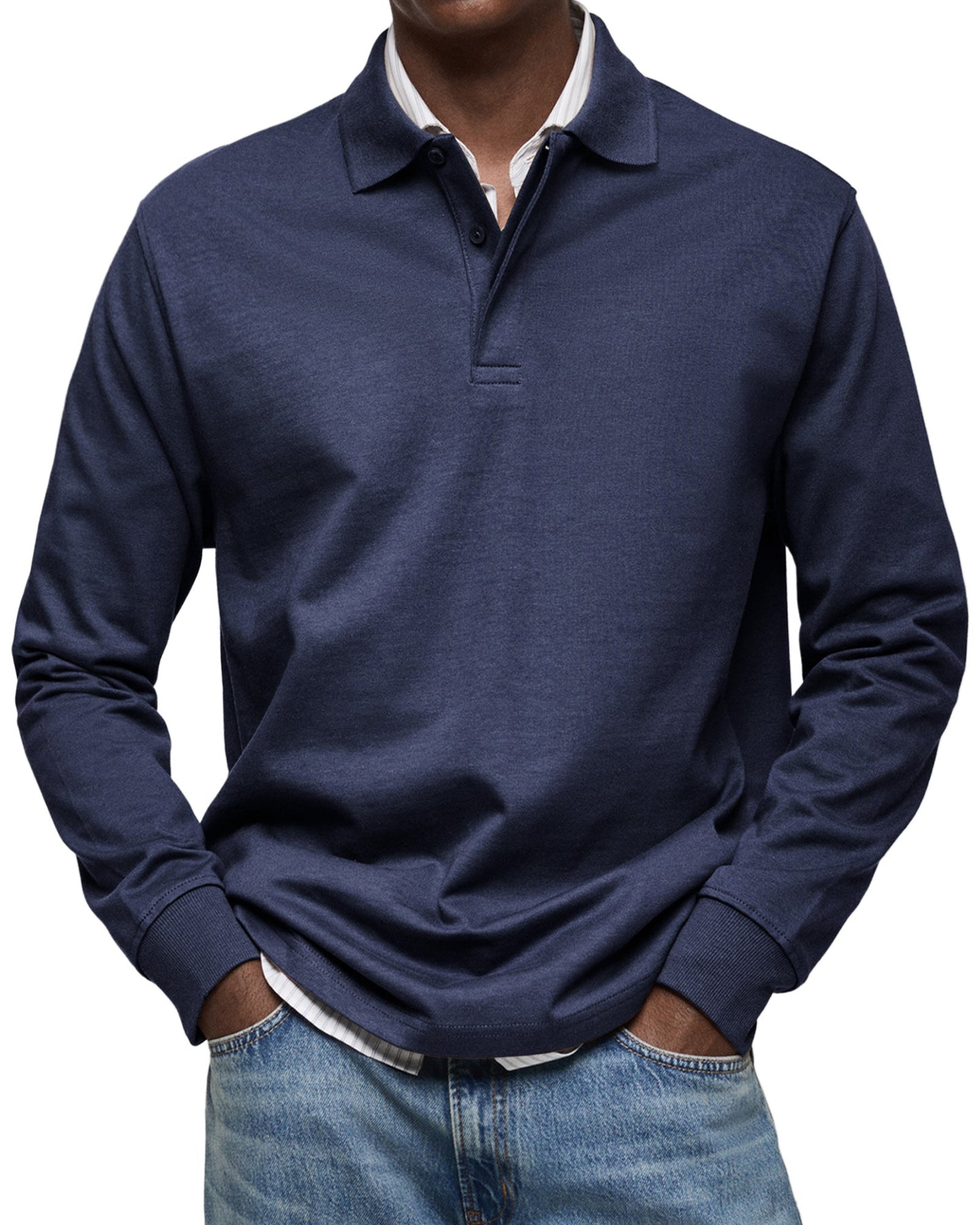Polo de luxe à manches longues en coton, confortable pour l'automne