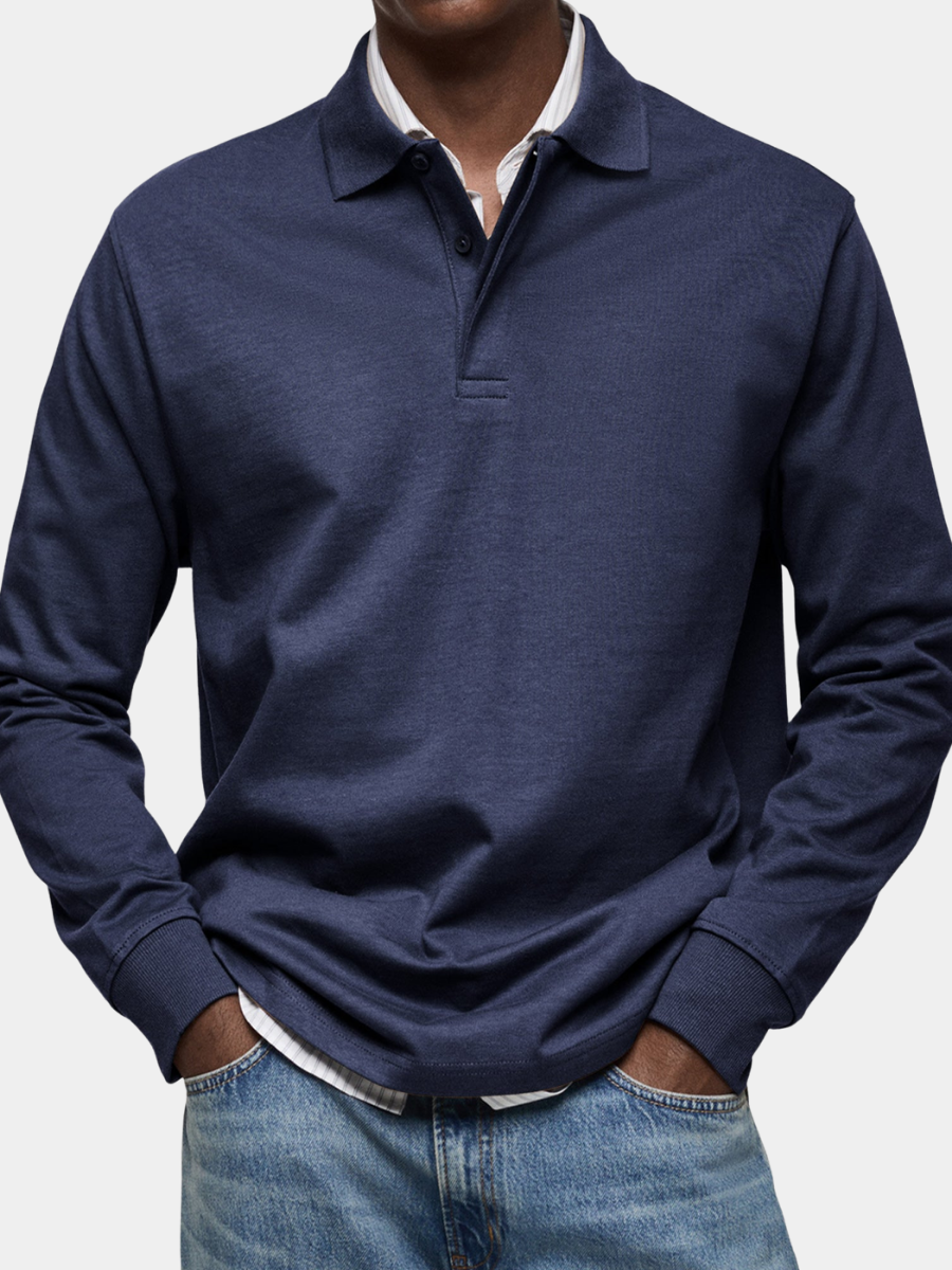 Polo de luxe à manches longues en coton, confortable pour l'automne