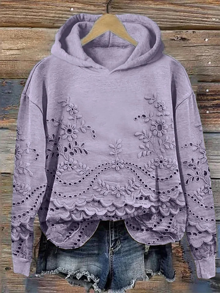 sweatshirt doux à imprimé floral pour un confort automnal élégant