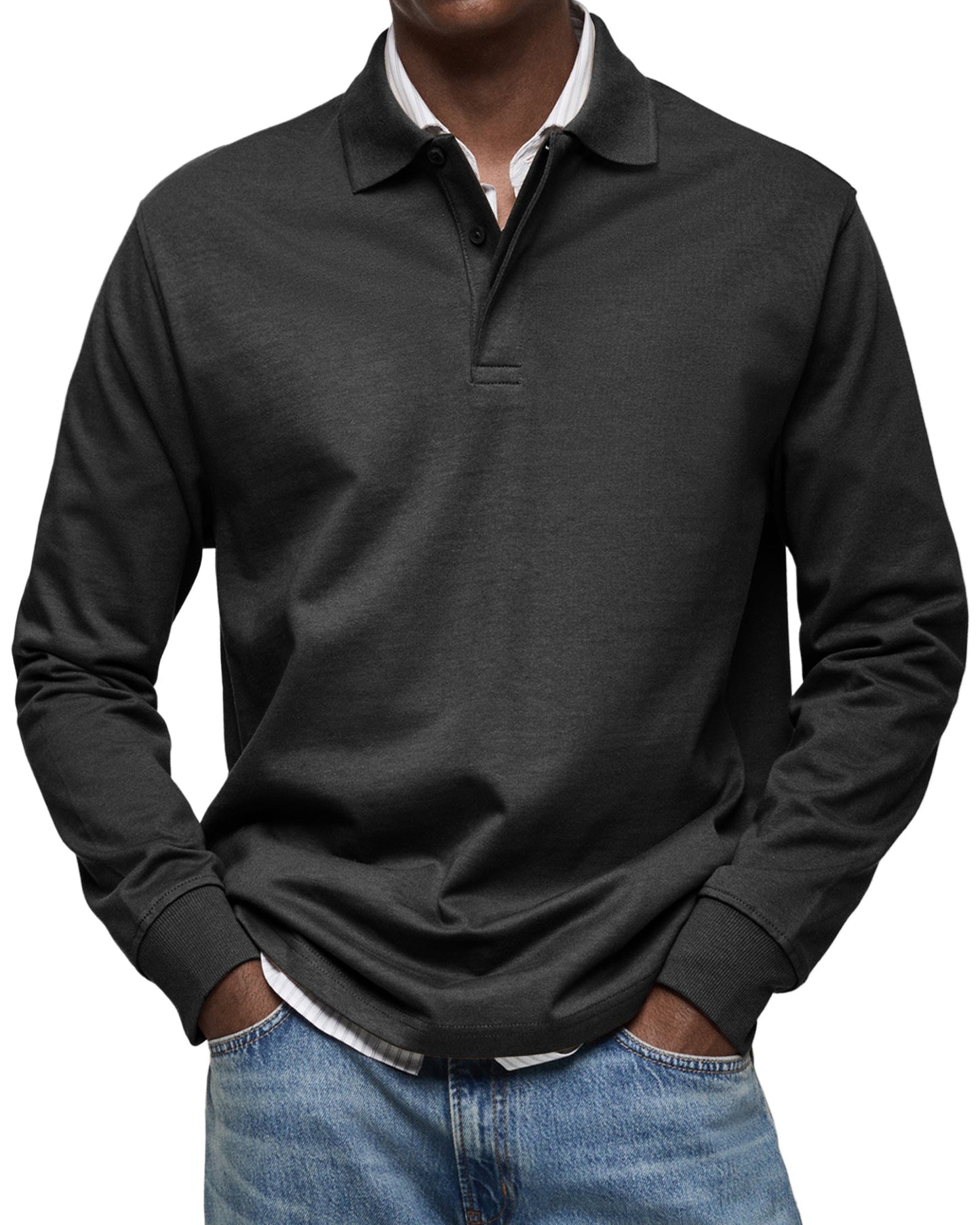 Polo de luxe à manches longues en coton, confortable pour l'automne