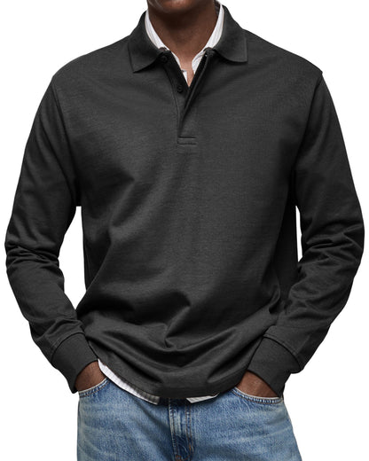 Polo de luxe à manches longues en coton, confortable pour l'automne