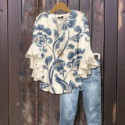 blouse à fleurs douce et élégante pour un confort automnal