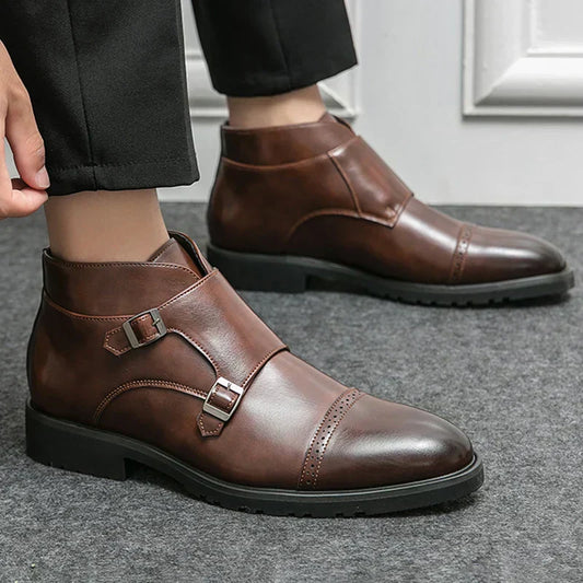 bottes en cuir synthétique à double boucle pour un confort élégant