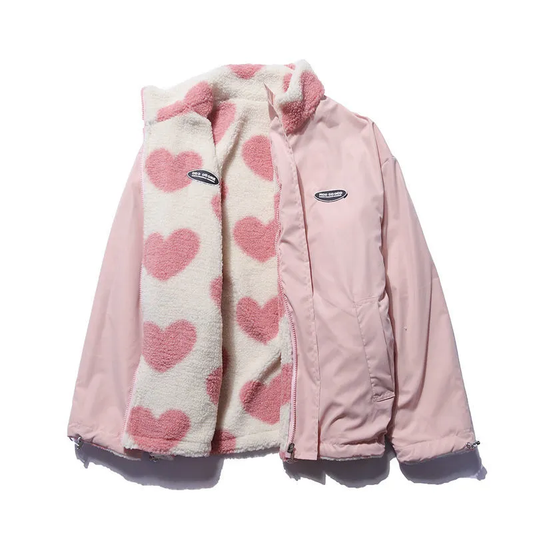 manteau réversible en forme de cœur, doux et élégant pour l'hiver