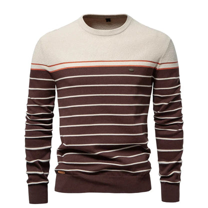Pull pour homme à rayures en coton léger, idéal pour le printemps