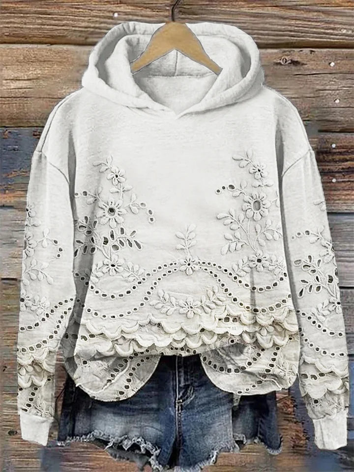 sweatshirt doux à imprimé floral pour un confort automnal élégant