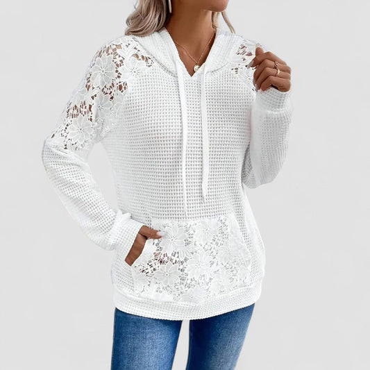 Hoodie en dentelle doux, décolleté en V pour un confort élégant