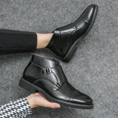 bottes en cuir synthétique à double boucle pour un confort élégant