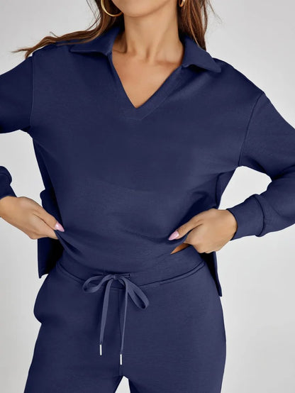 ensemble décontracté en deux pièces en tissu doux pour l'automne