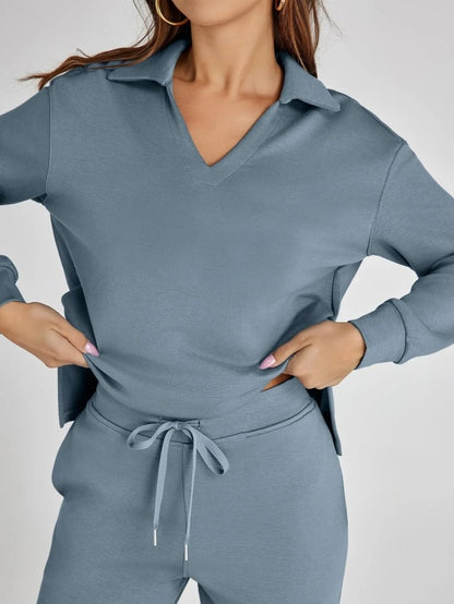 ensemble décontracté en deux pièces en tissu doux pour l'automne