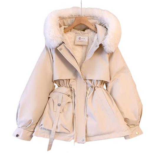 manteau d'hiver élégant en laine avec col en fourrure douce